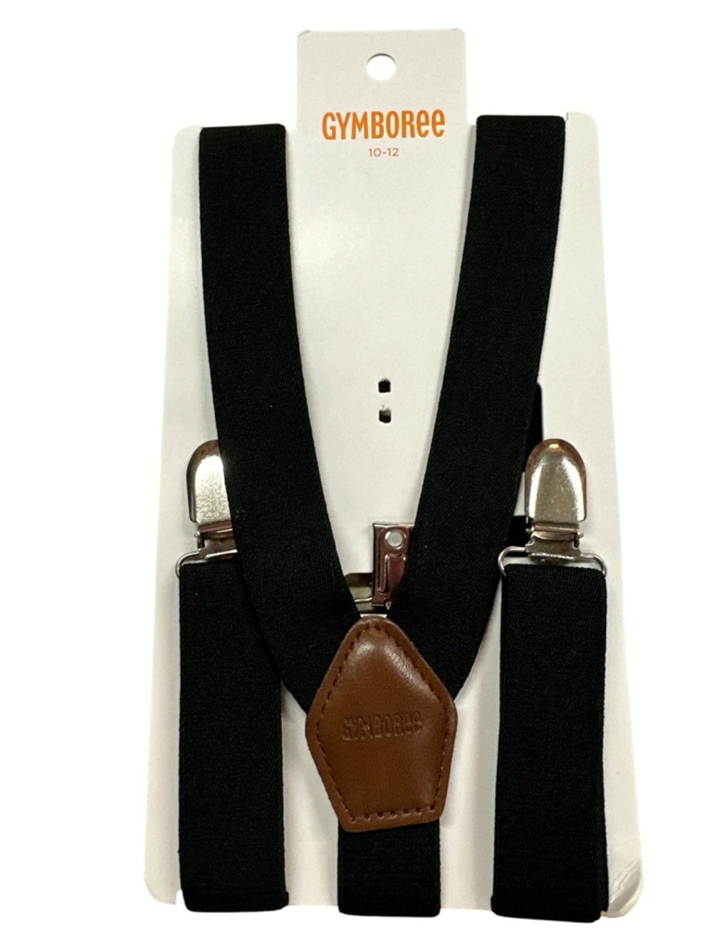 Gymboree Black Suspenders with Brown Leather Patch Boys 10-12 NWT